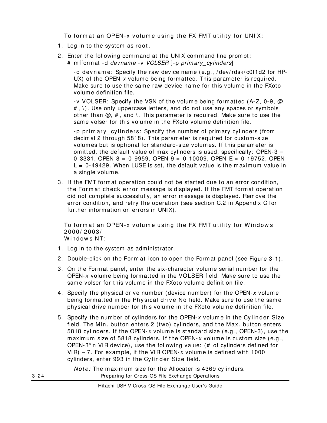 Hitachi MK-96RD647-01 manual To format an OPEN-x volume using the FX FMT utility for Unix 