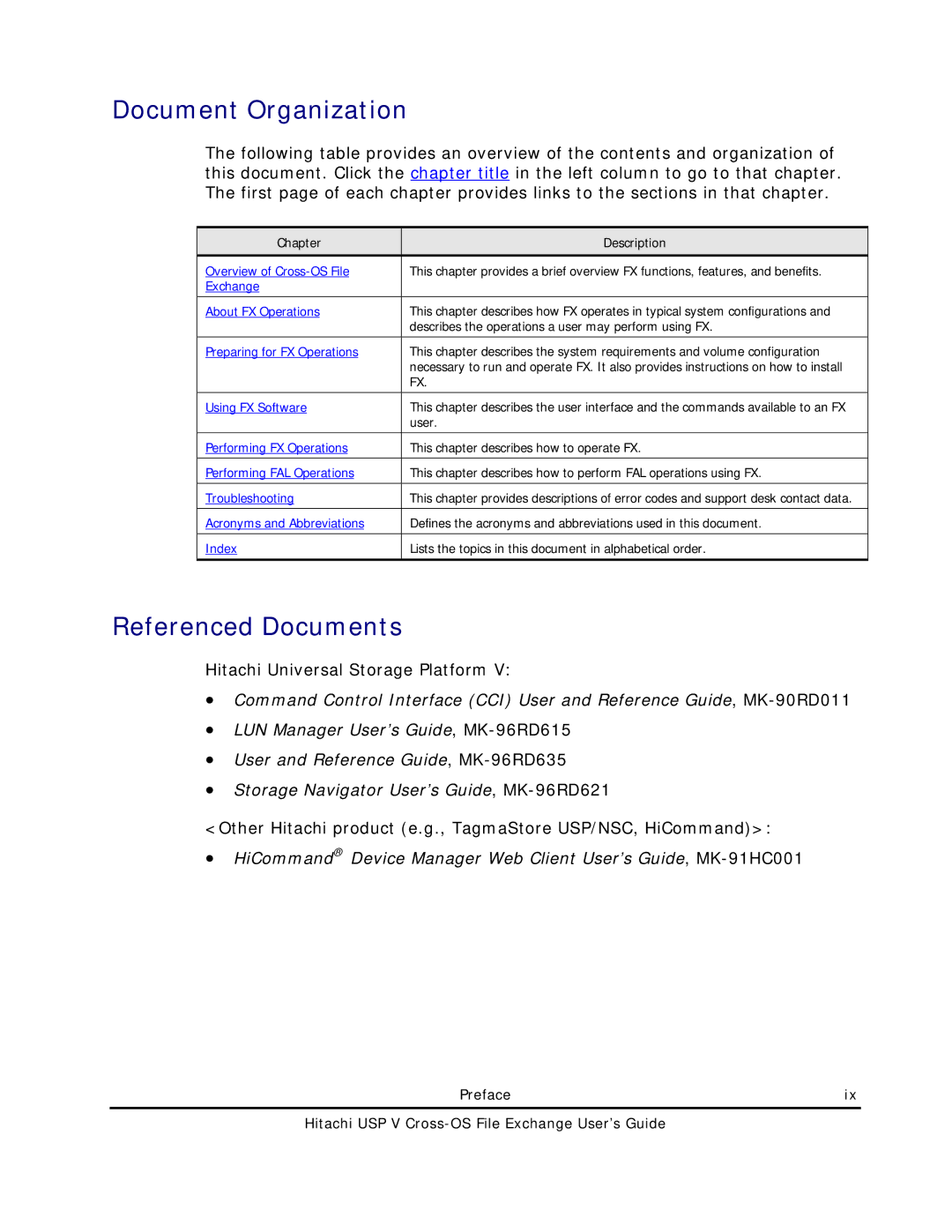 Hitachi MK-96RD647-01 manual Document Organization, Referenced Documents 