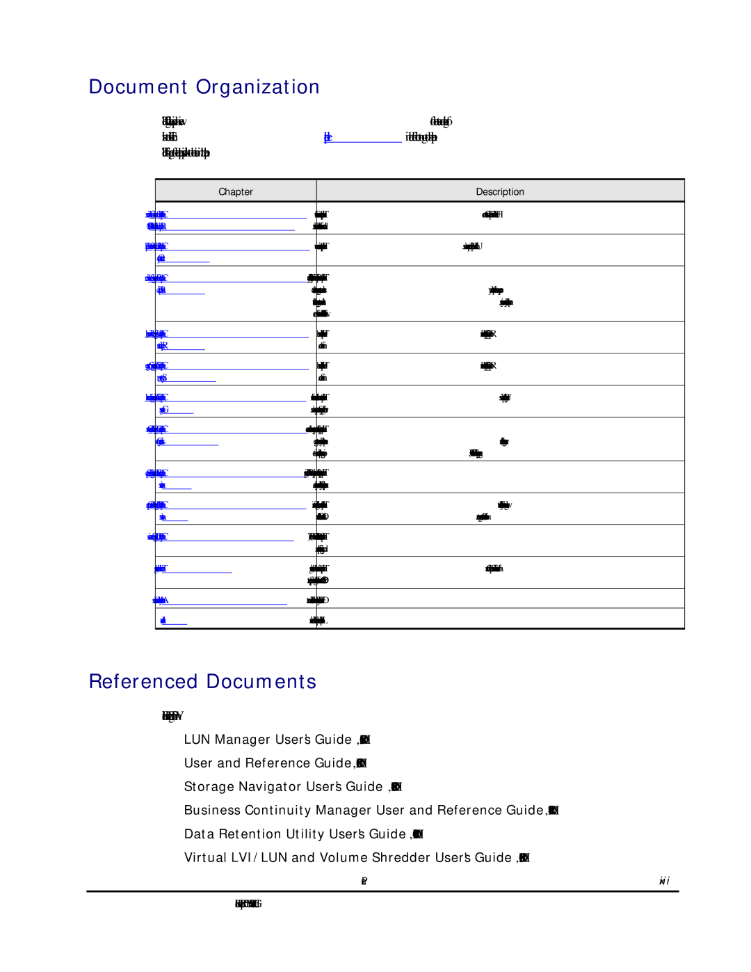 Hitachi MP-96RD625-01 manual Document Organization, Referenced Documents, Chapter Description 