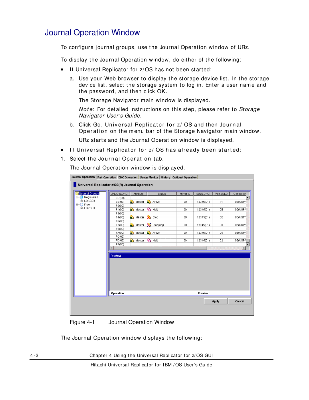 Hitachi MP-96RD625-01 manual Journal Operation Window 