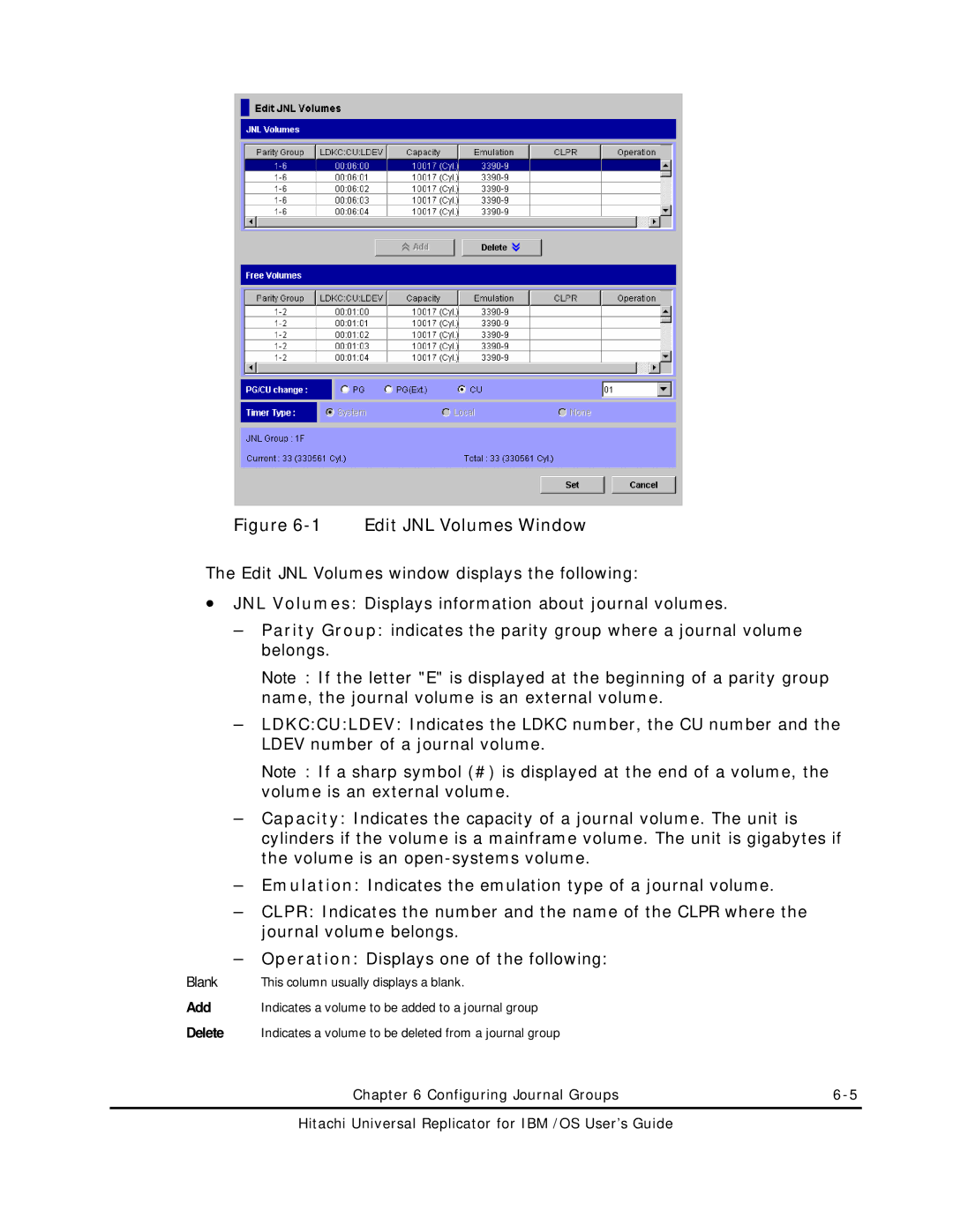 Hitachi MP-96RD625-01 manual Edit JNL Volumes Window 