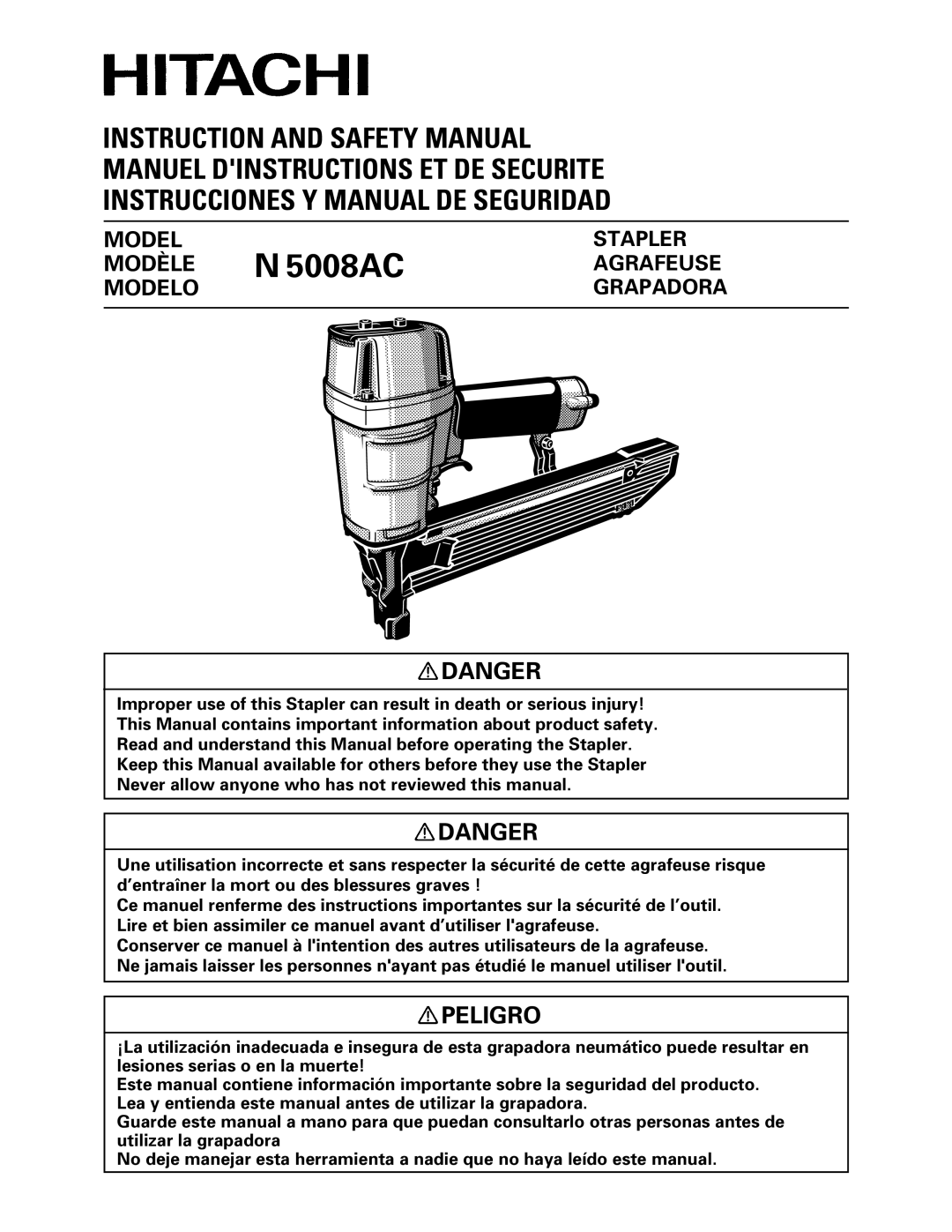 Hitachi manual Modèle N 5008AC, Peligro 