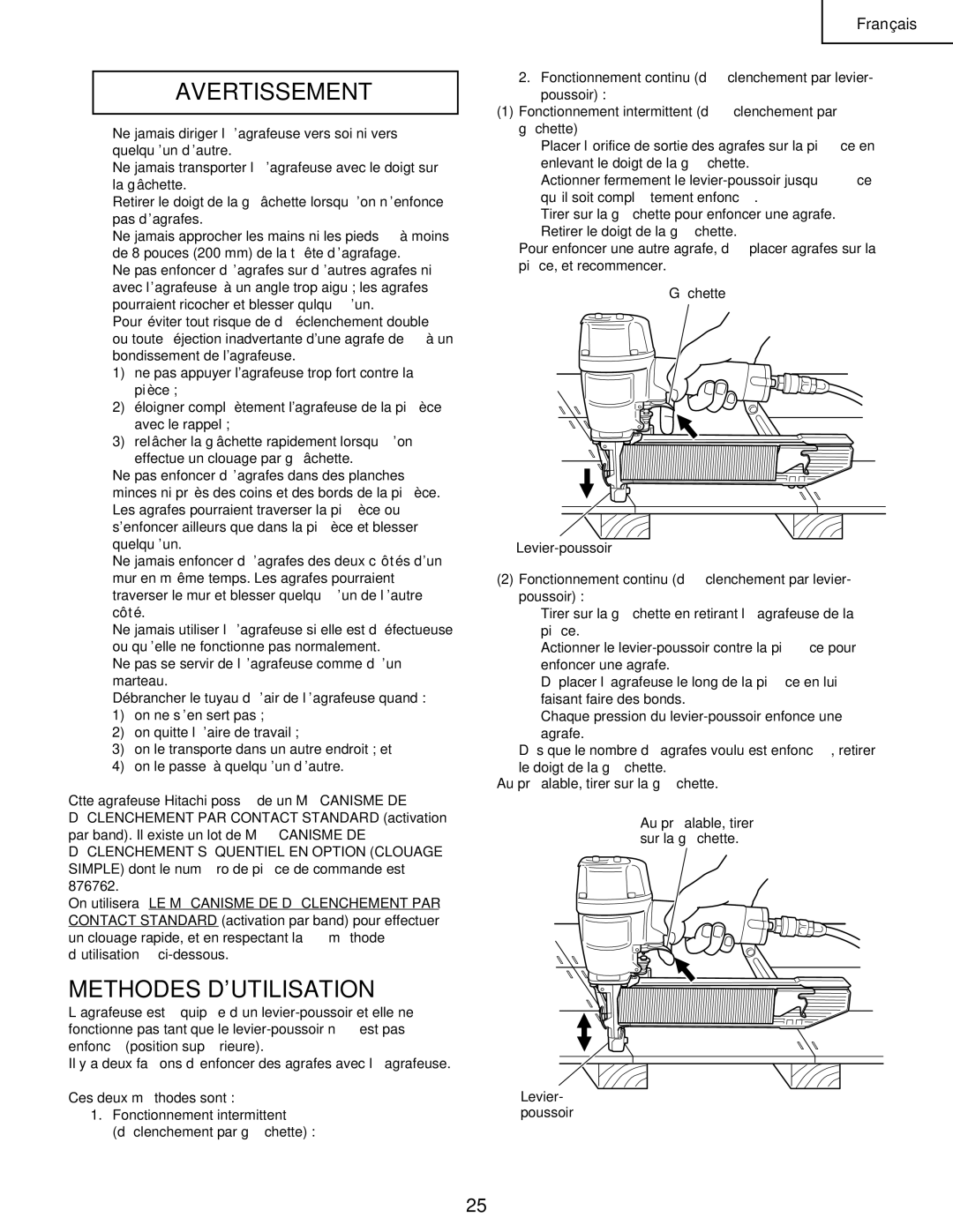 Hitachi N 5008AC manual Methodes D’UTILISATION 