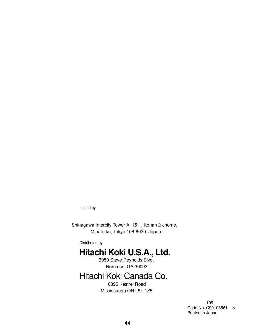 Hitachi N 5008AC manual Hitachi Koki Canada Co 