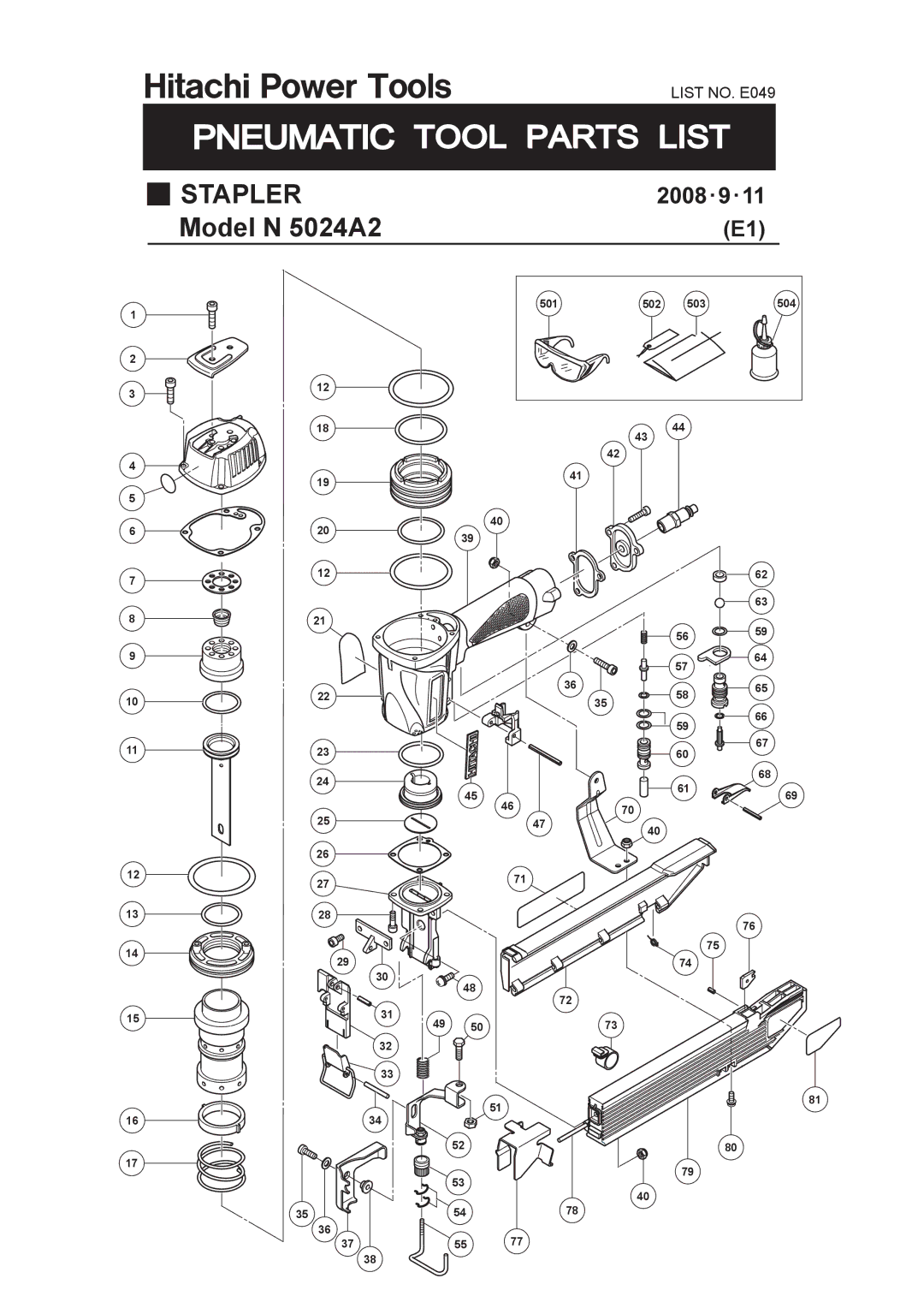 Hitachi N 5024A2 manual Stapler 