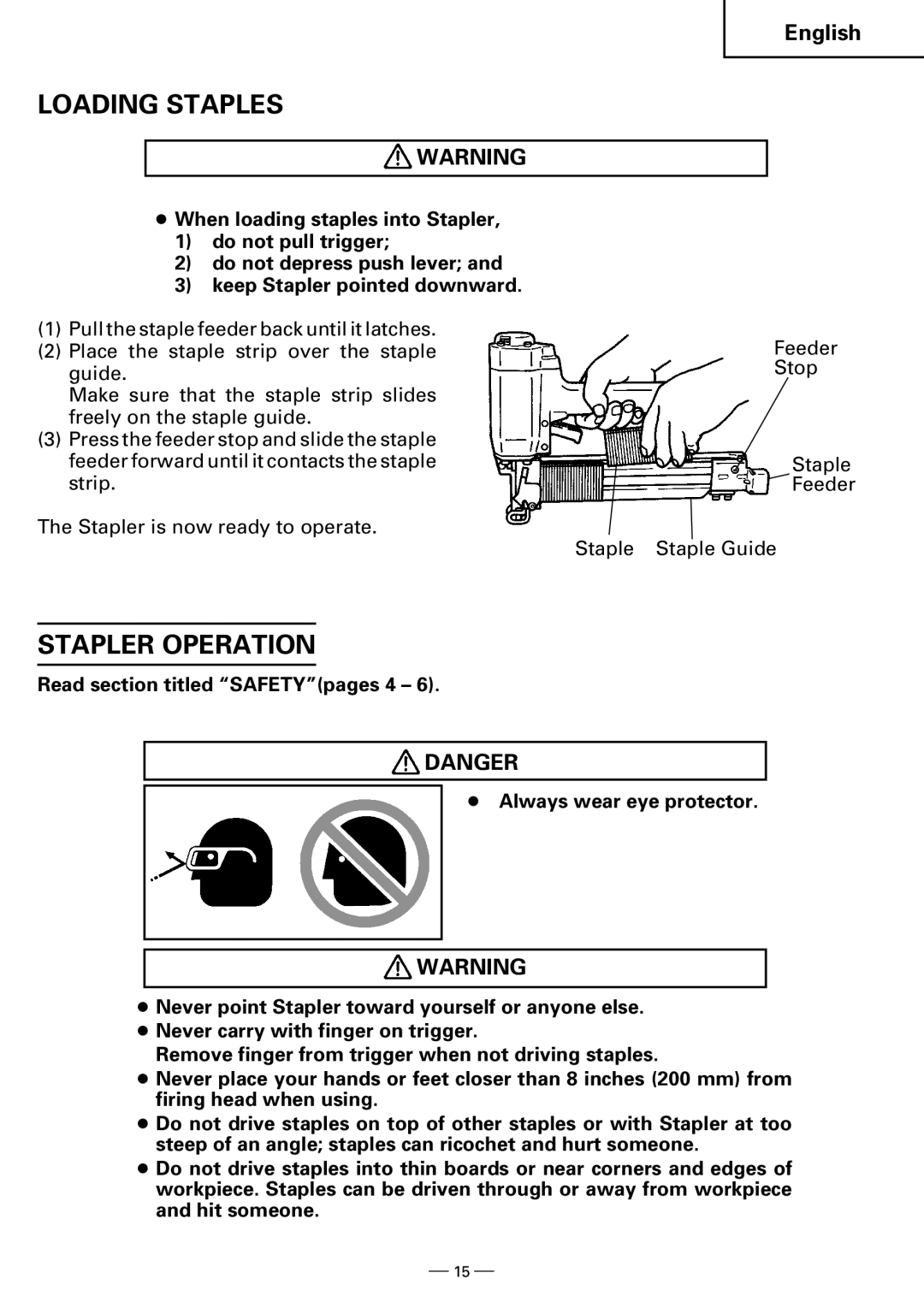 Hitachi N3804AB, N5008AB instruction manual Loading Staples, Stapler Operation 