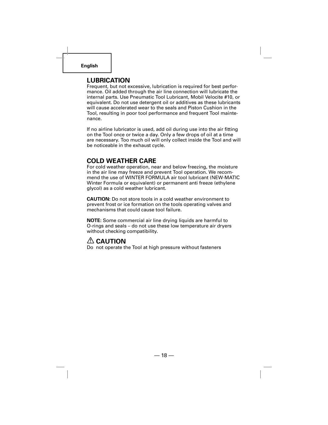 Hitachi N5009AF, NT50AF manual Lubrication, Cold Weather Care 