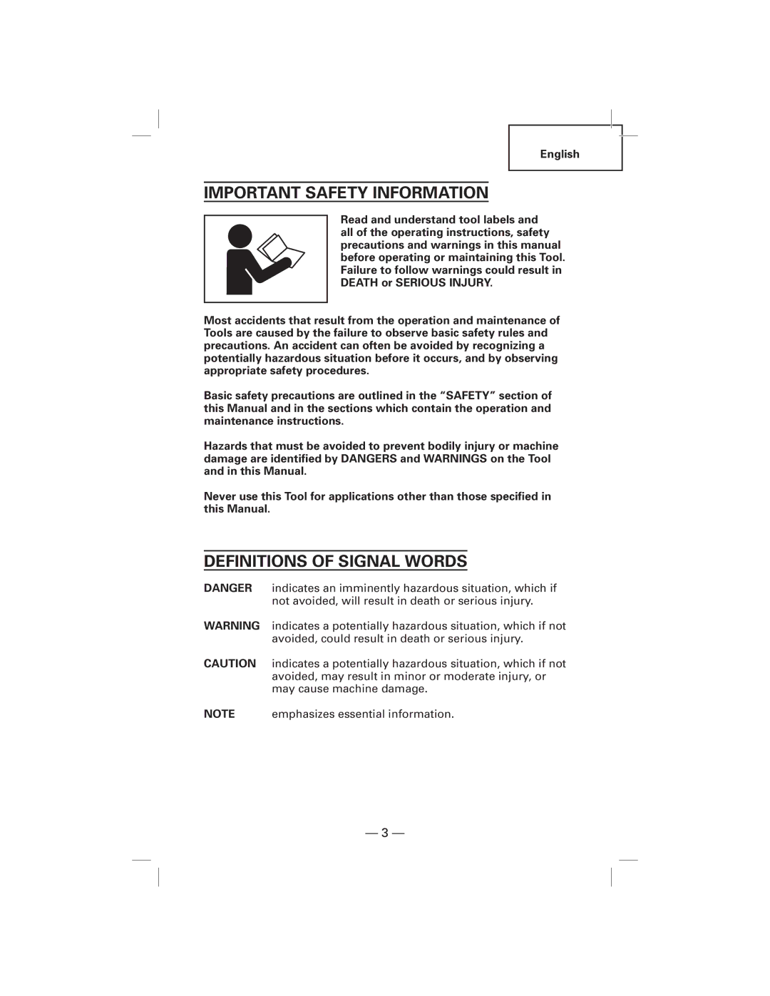 Hitachi NT50AF, N5009AF manual Important Safety Information, Definitions of Signal Words 