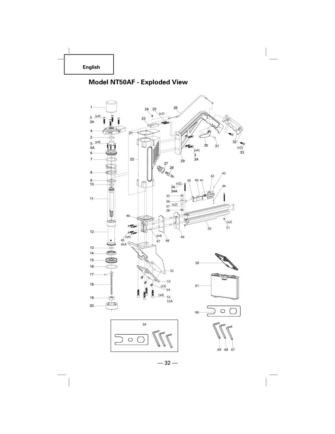 Hitachi N5009AF manual Model NT50AF Exploded View 