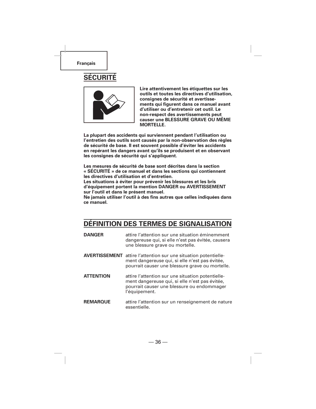 Hitachi N5009AF, NT50AF manual Sécurité, Définition DES Termes DE Signalisation 