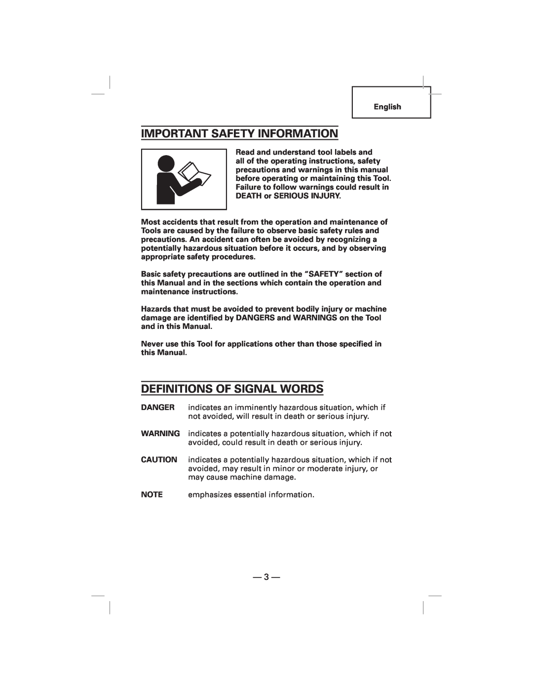 Hitachi NT50AF, N5009AF manual Important Safety Information, Definitions Of Signal Words 