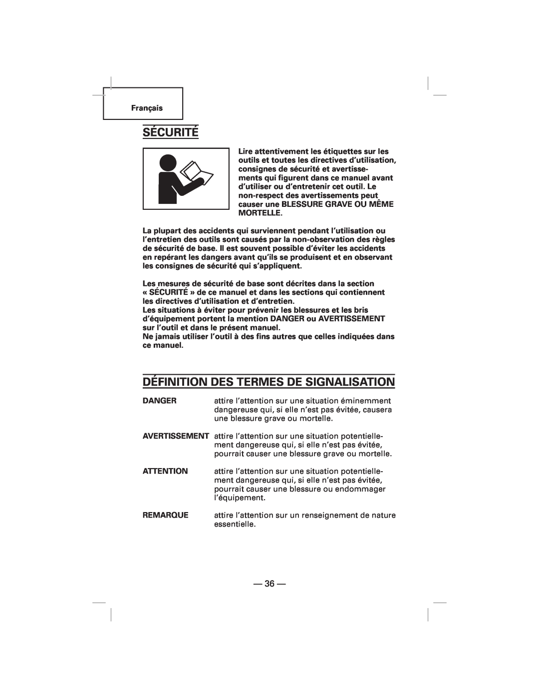 Hitachi N5009AF, NT50AF manual Sécurité, Définition Des Termes De Signalisation 