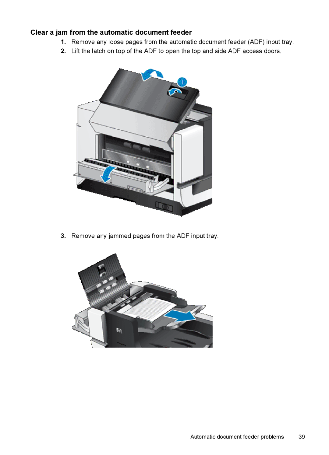 Hitachi N9120 manual Clear a jam from the automatic document feeder 