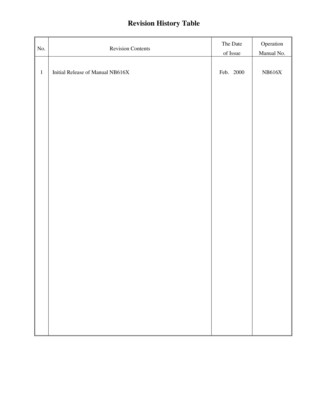 Hitachi NB616X instruction manual Revision History Table 