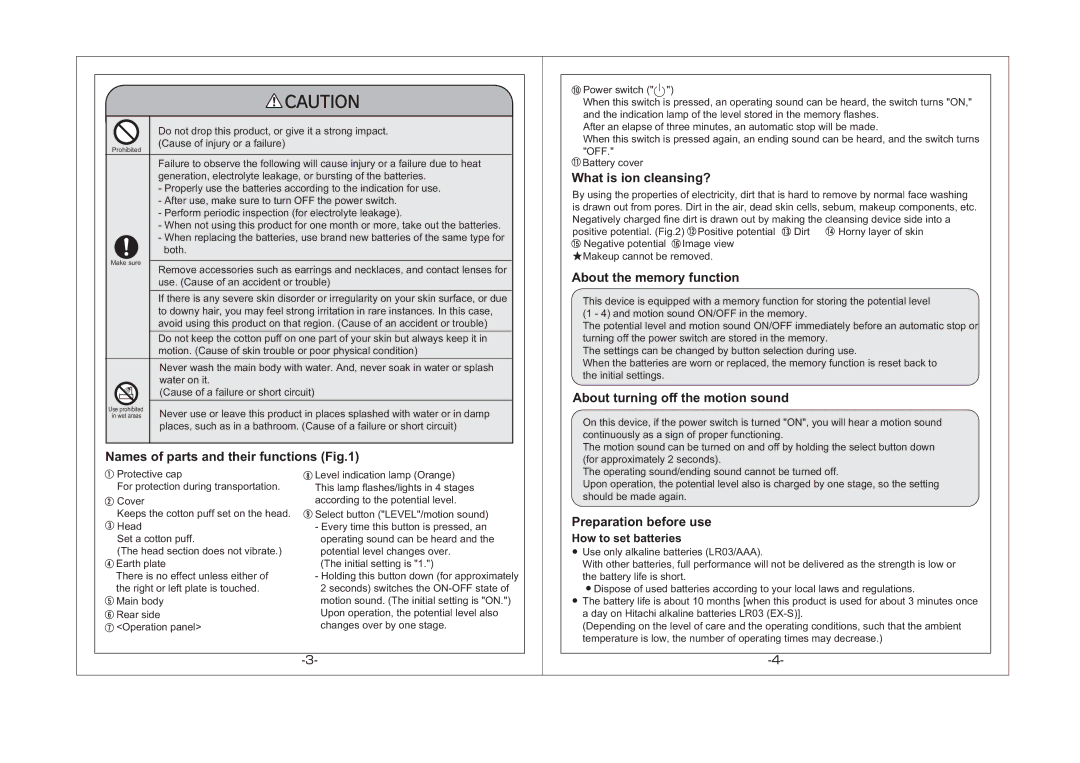 Hitachi nc-5510 manual Names of parts and their functions, What is ion cleansing?, About the memory function 