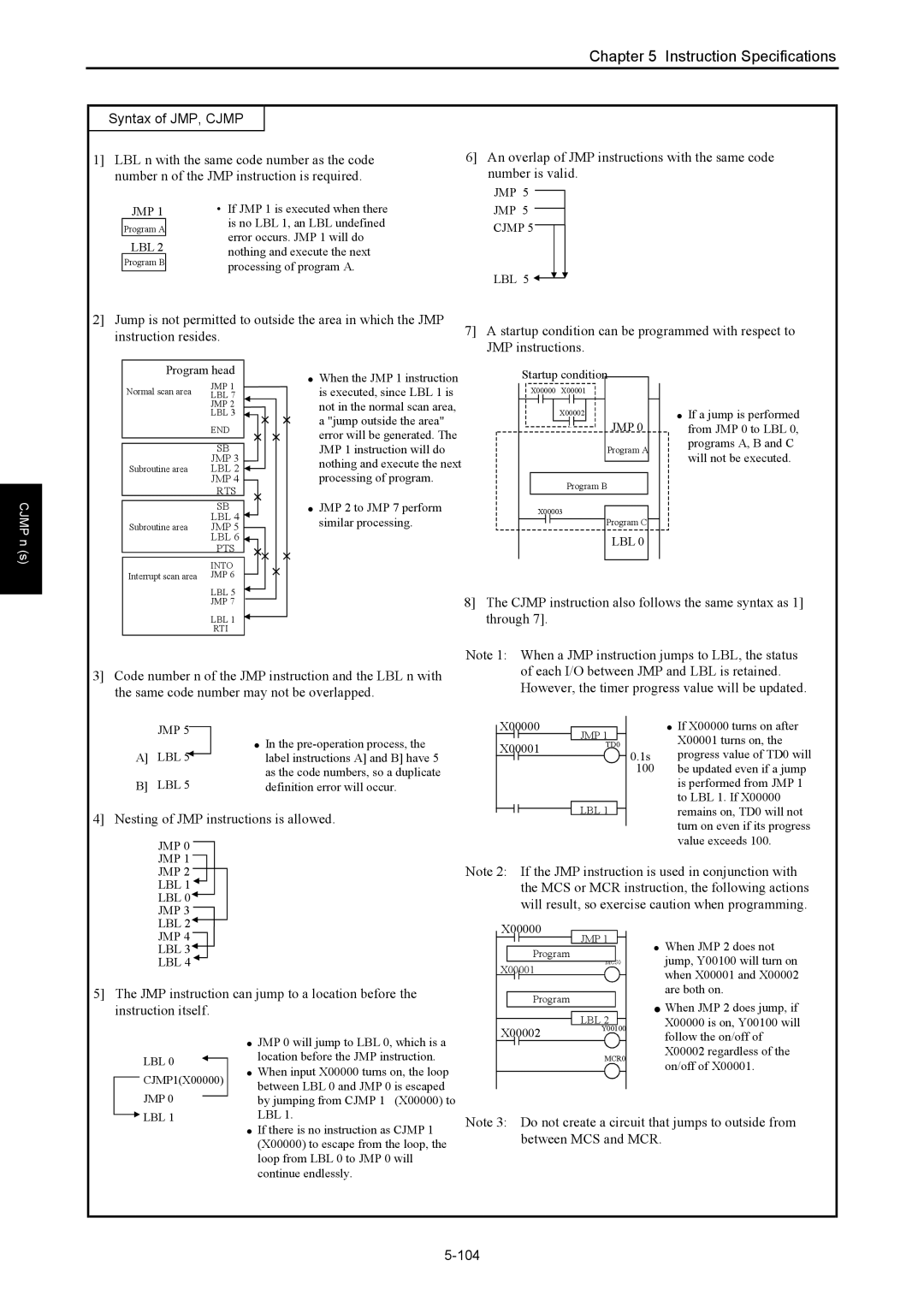 Hitachi NJI-350B manual Syntax of JMP, Cjmp, Nesting of JMP instructions is allowed, 104 