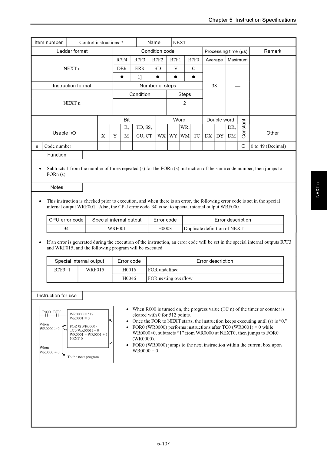 Hitachi NJI-350B manual Control instructions-7, Next, 107 