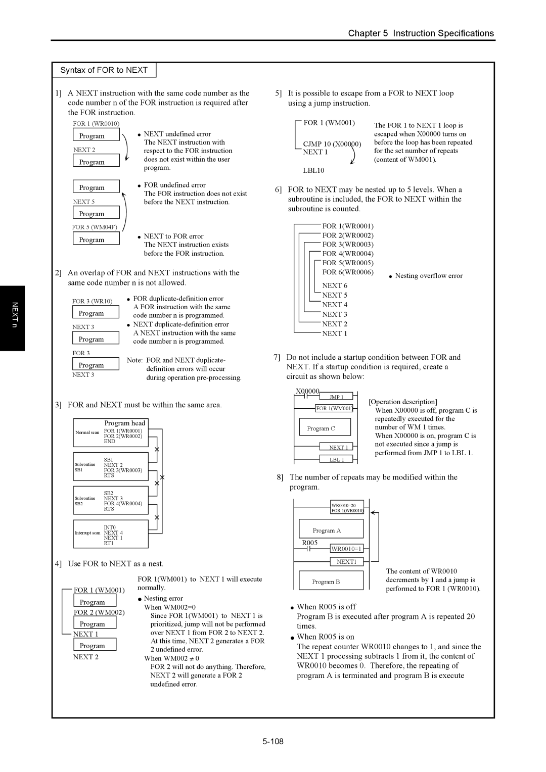 Hitachi NJI-350B manual Syntax of for to Next, 108 