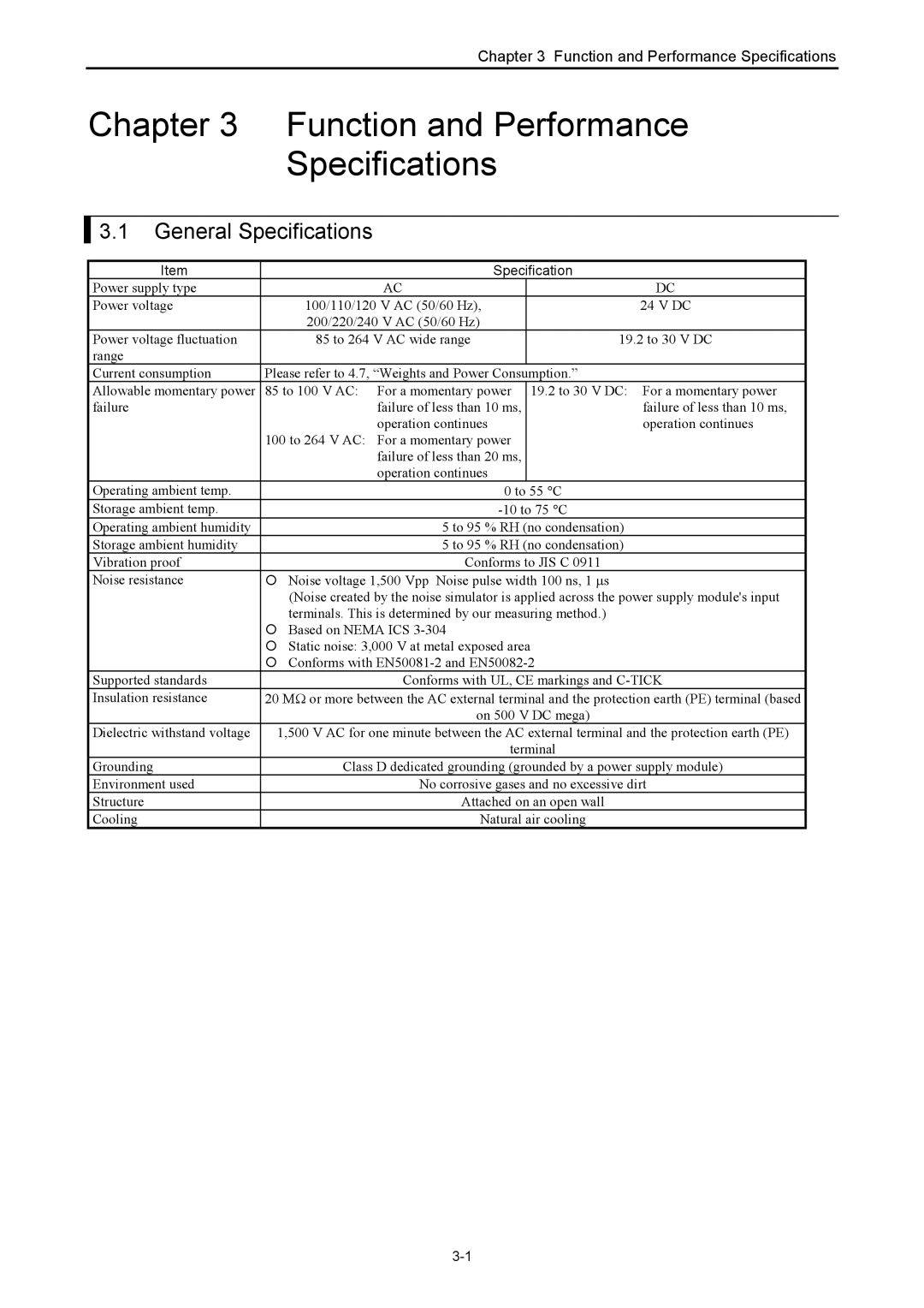 Hitachi NJI-350B manual Chapter Function and Performance Specifications, General Specifications 