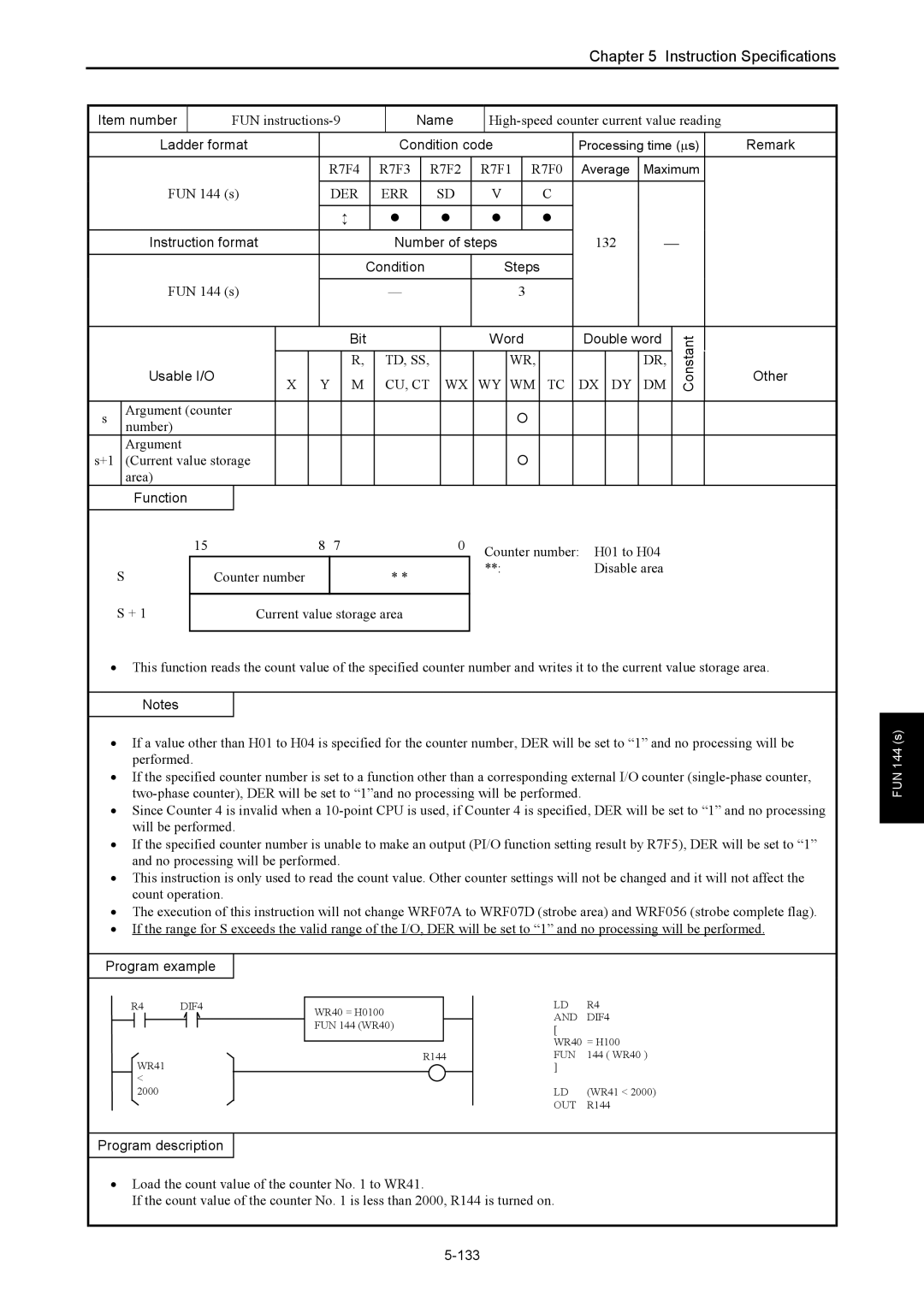 Hitachi NJI-350B manual FUN instructions-9, High-speed counter current value reading, 132, 133 