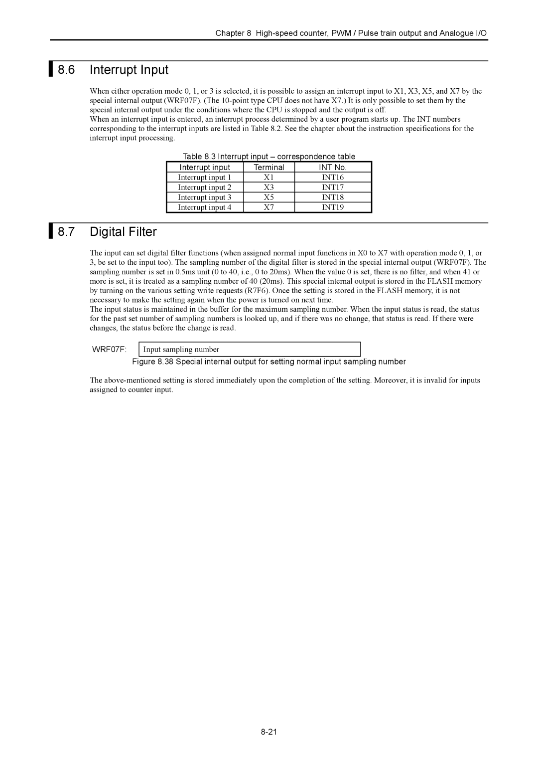 Hitachi NJI-350B manual Interrupt Input, Digital Filter, Interrupt input correspondence table Terminal INT No 