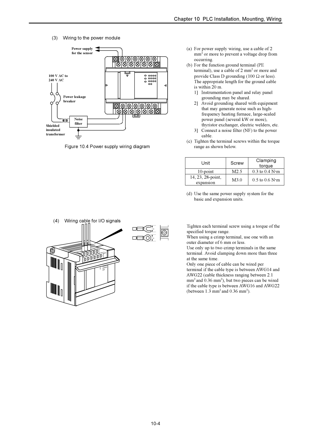 Hitachi NJI-350B manual Wiring to the power module, Unit Screw Clamping, 10-4 