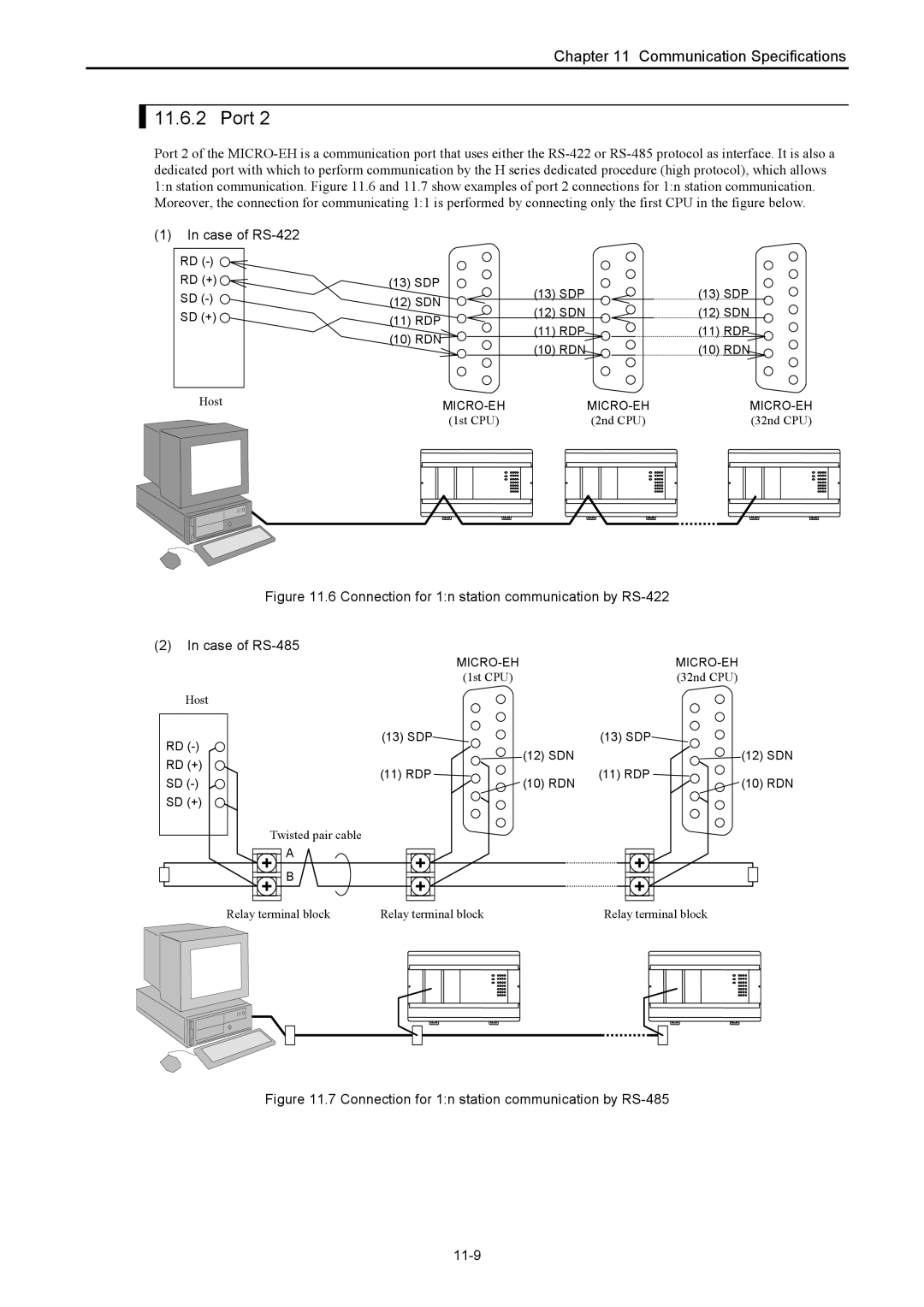 Hitachi NJI-350B manual Case of RS-422, Connection for 1n station communication by RS-485 11-9 