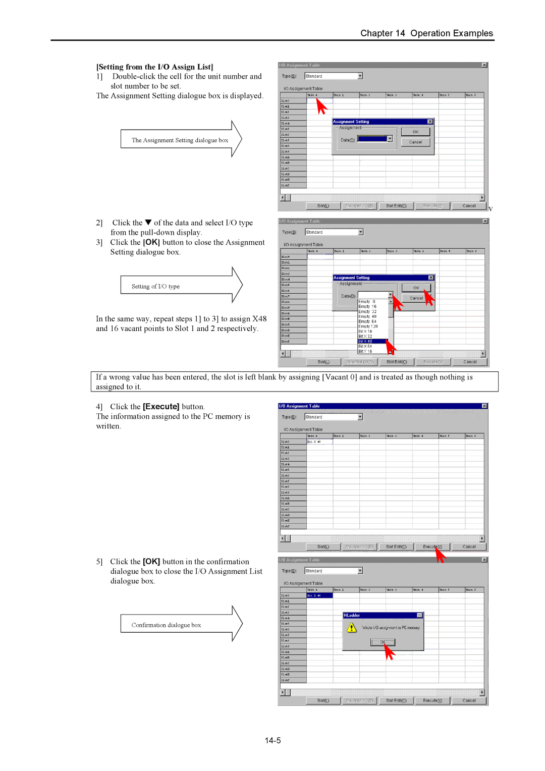 Hitachi NJI-350B manual Setting from the I/O Assign List, 14-5 