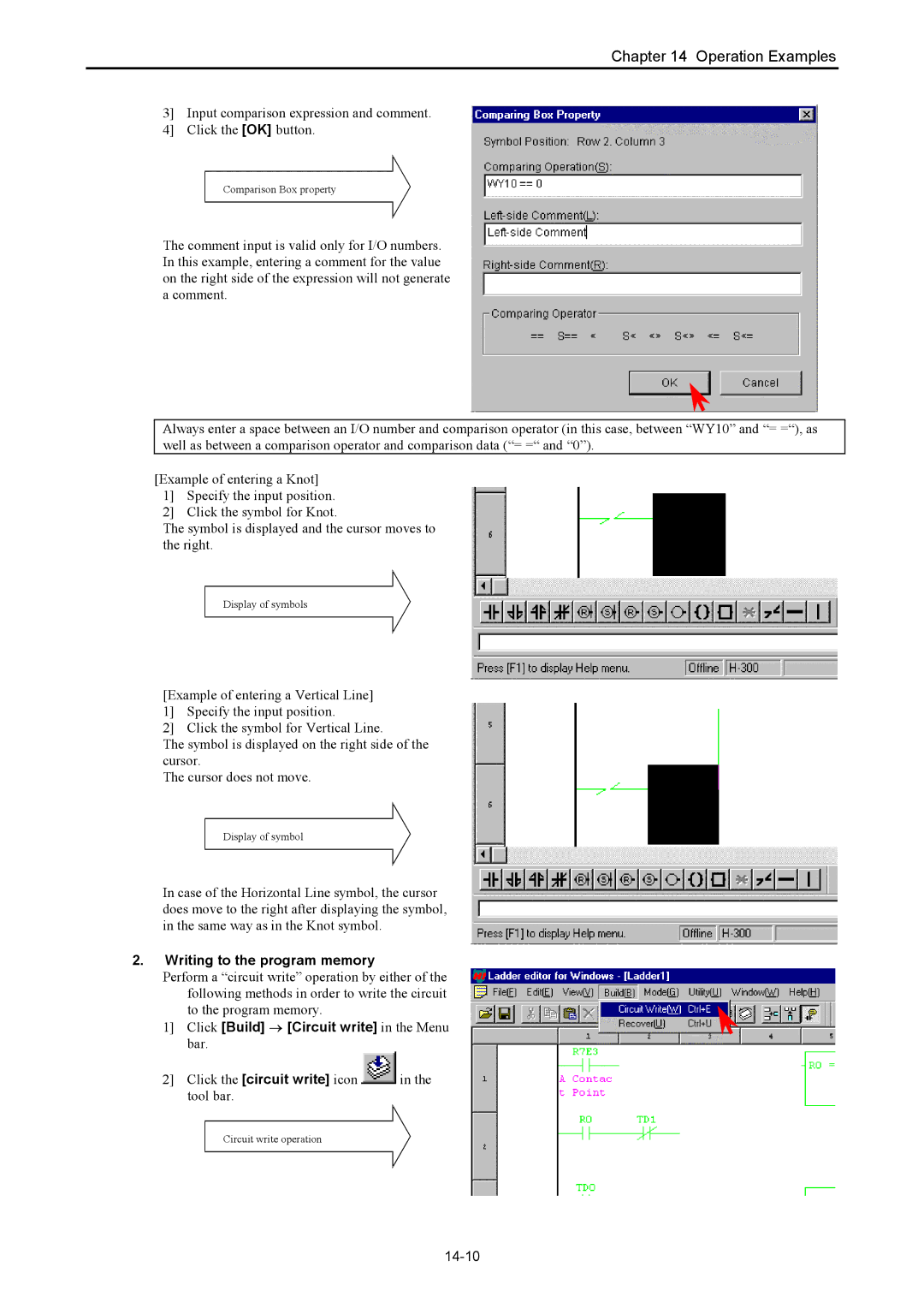 Hitachi NJI-350B Input comparison expression and comment Click the OK button, Click the circuit write icon Tool bar, 14-10 