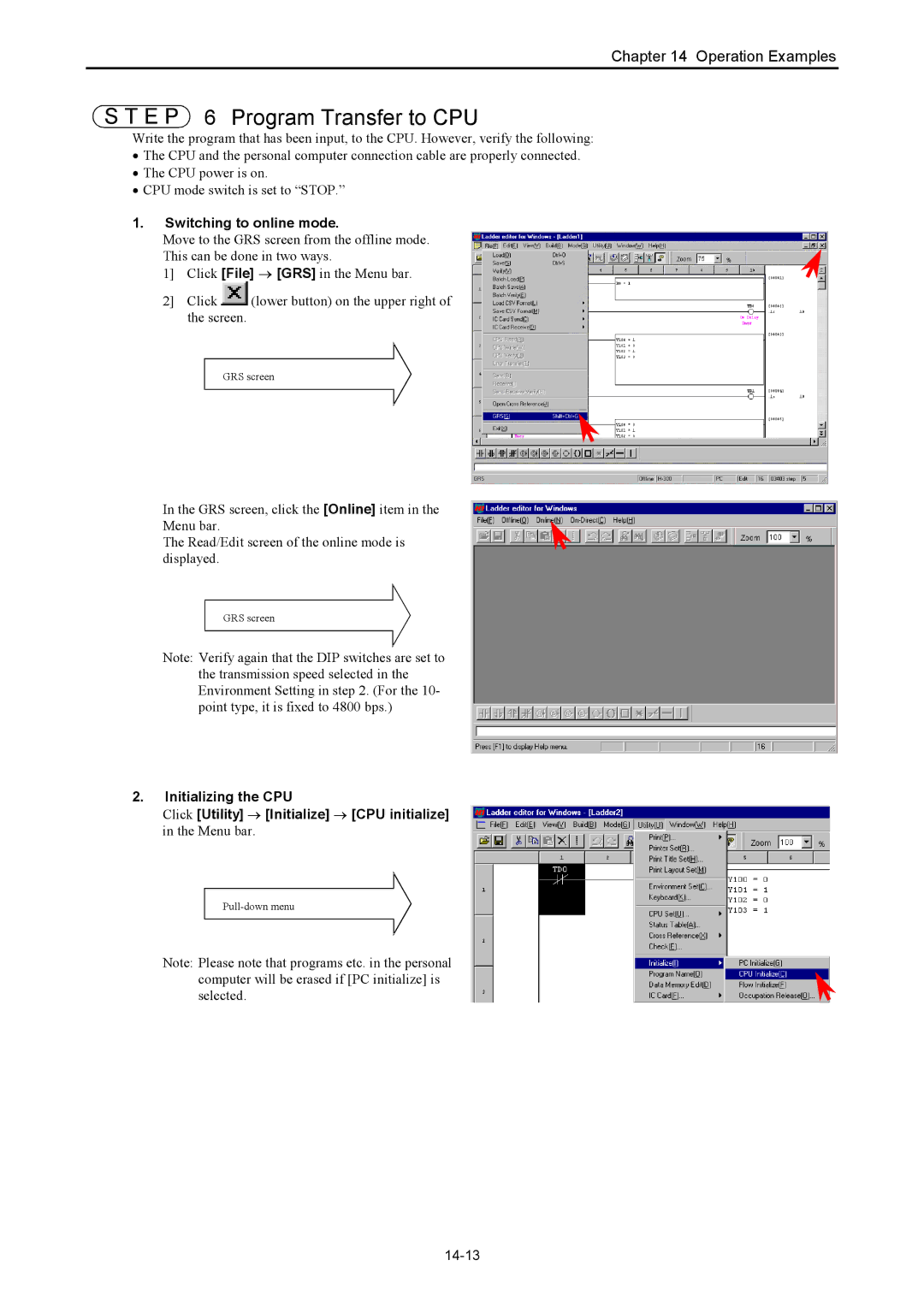 Hitachi NJI-350B manual E P 6 Program Transfer to CPU, 14-13 