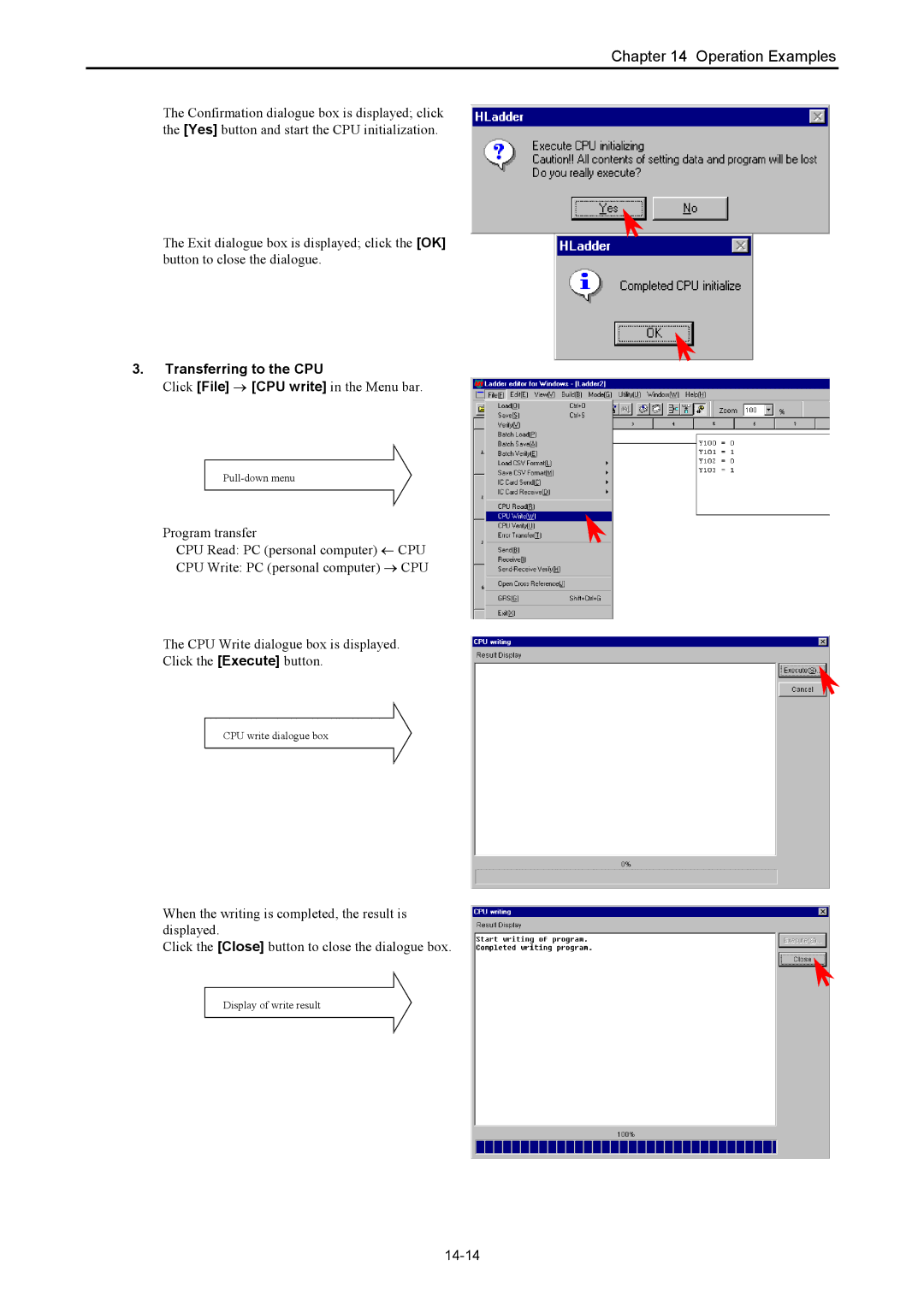 Hitachi NJI-350B manual Click File → CPU write in the Menu bar, 14-14 