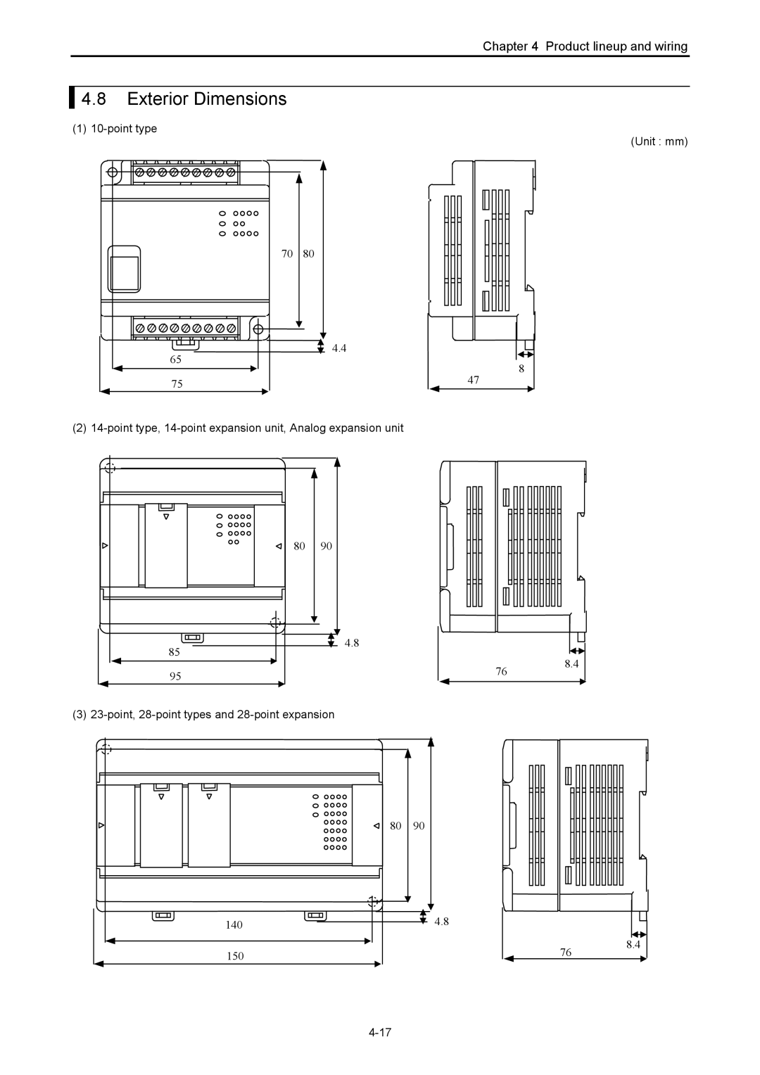 Hitachi NJI-350B manual Exterior Dimensions, 140 150 