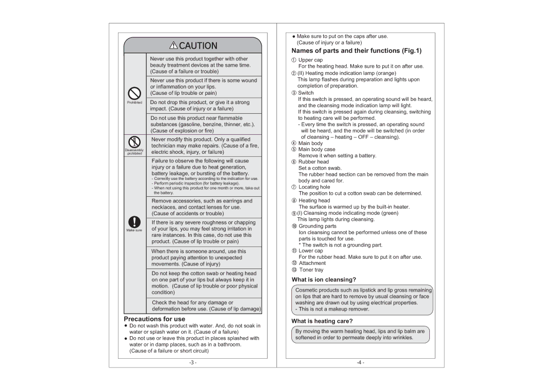 Hitachi NR-7000 Precautions for use, Names of parts and their functions, What is ion cleansing?, What is heating care? 