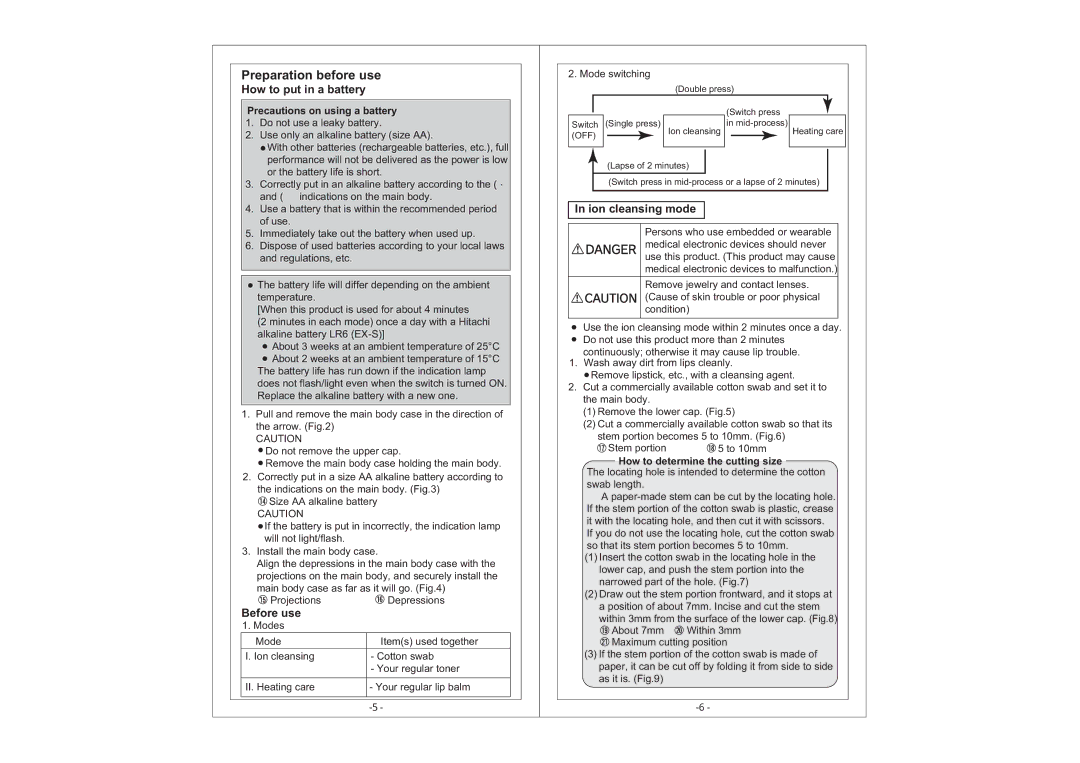 Hitachi NR-7000 manual Preparation before use, How to put in a battery, Before use, Ion cleansing mode 