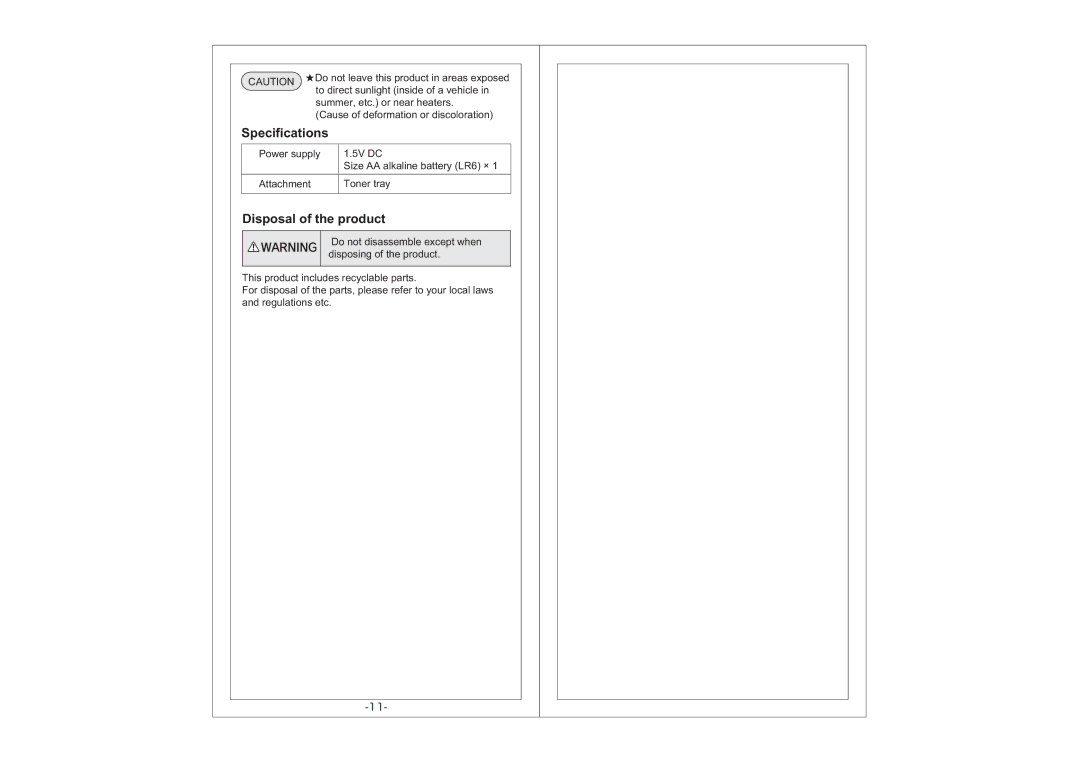 Hitachi NR-7000 manual Specifications, Disposal of the product 