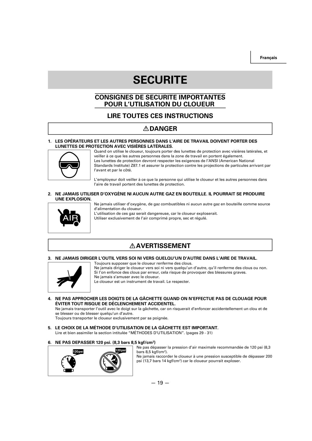 Hitachi NR83A2(Y), NR83A2(S1) manual Securite, Avertissement 