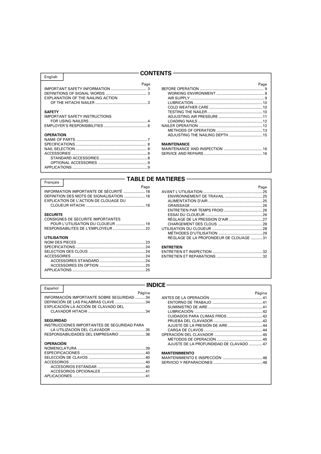 Hitachi NR83A2(S1), NR83A2(Y) manual Contents 