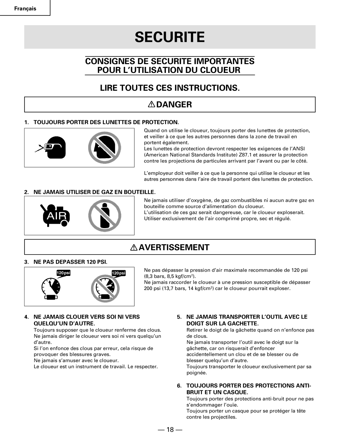 Hitachi NR90AA instruction manual Securite, Avertissement 