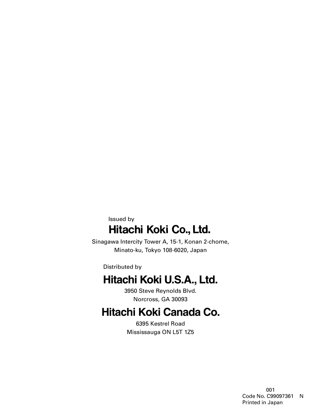 Hitachi NR90AA instruction manual Kestrel Road Mississauga on L5T 1Z5 