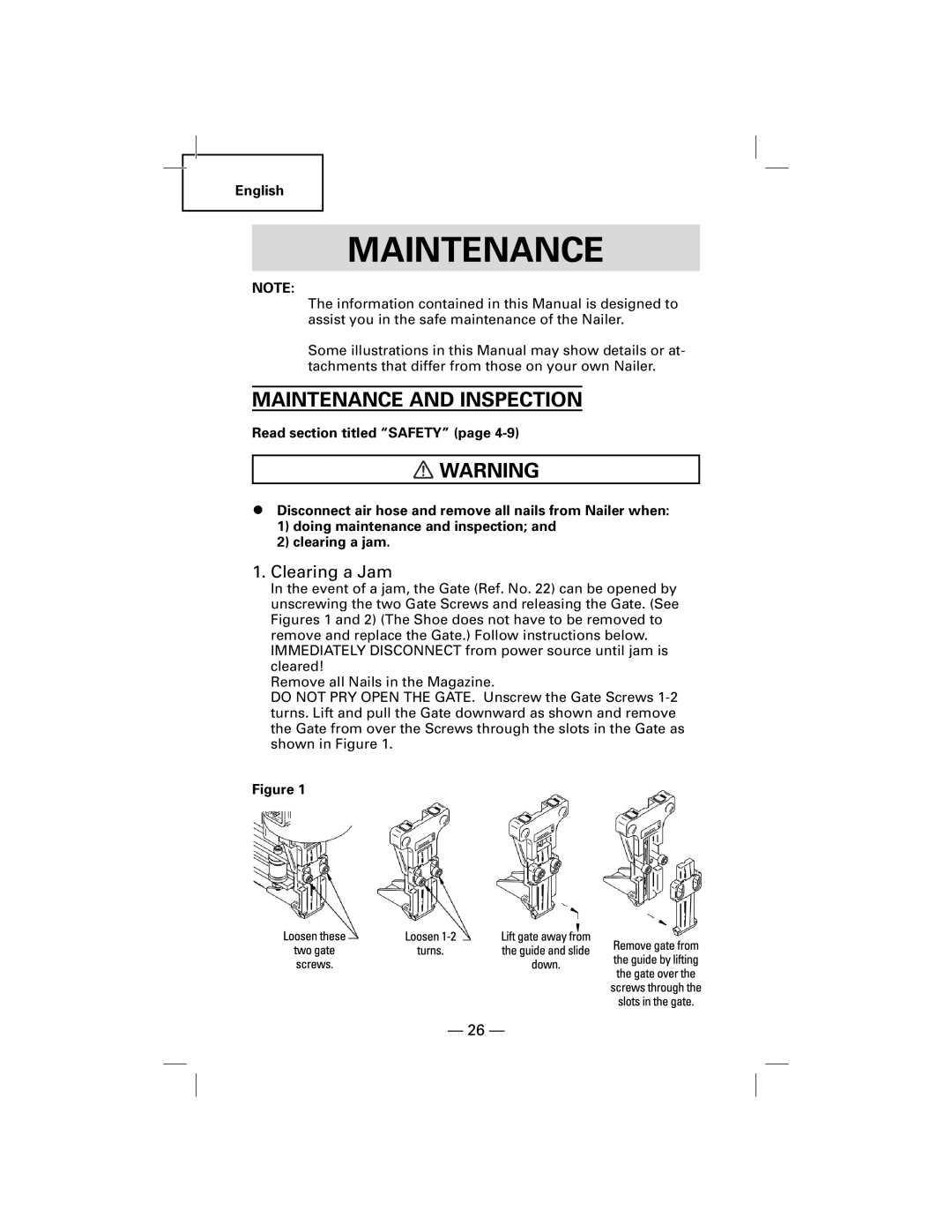 Hitachi NT50AGF manual Maintenance and Inspection, Clearing a Jam 