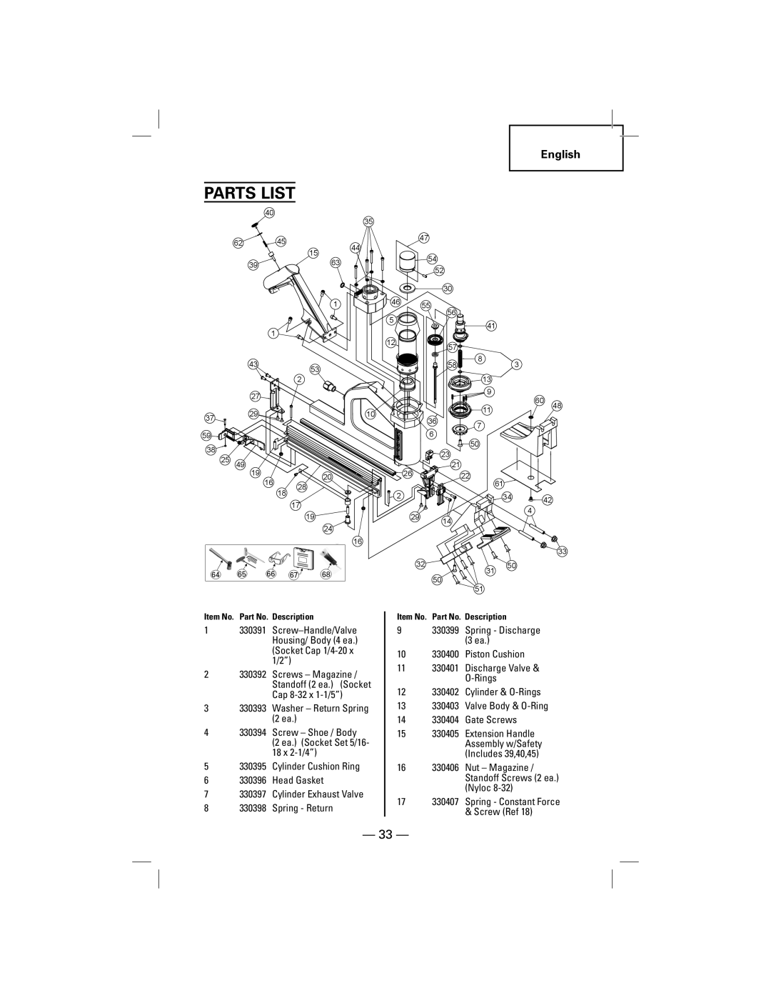 Hitachi NT50AGF manual Parts List, Item No. Part No. Description 