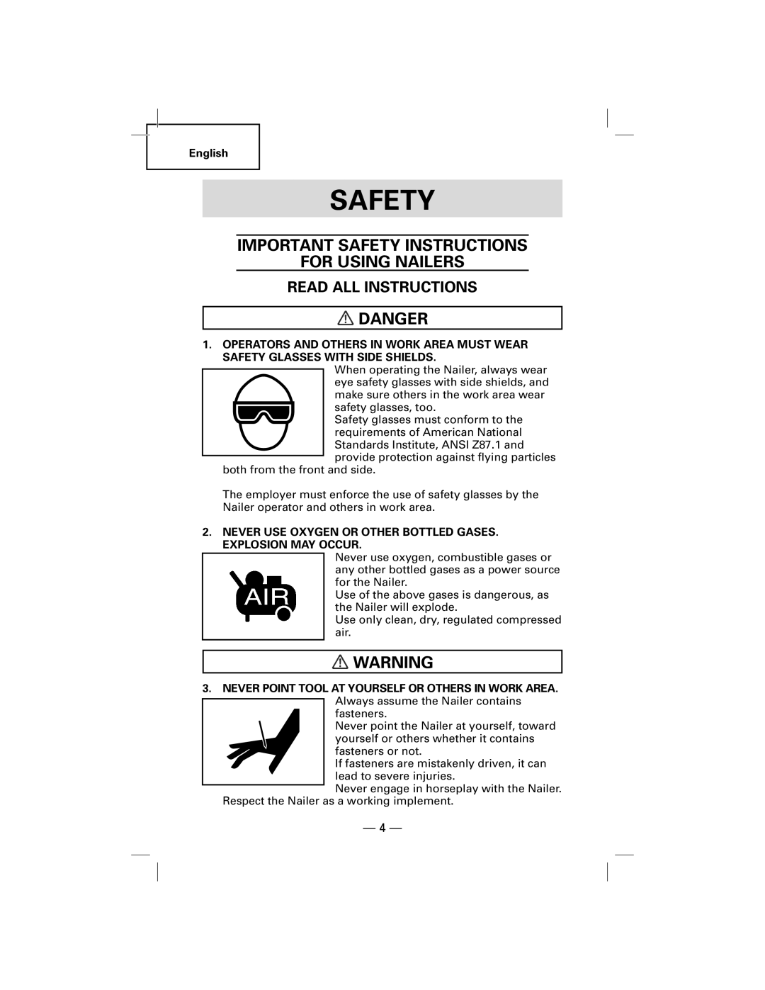 Hitachi NT50AGF manual Important Safety Instructions For Using Nailers, Read ALL Instructions 