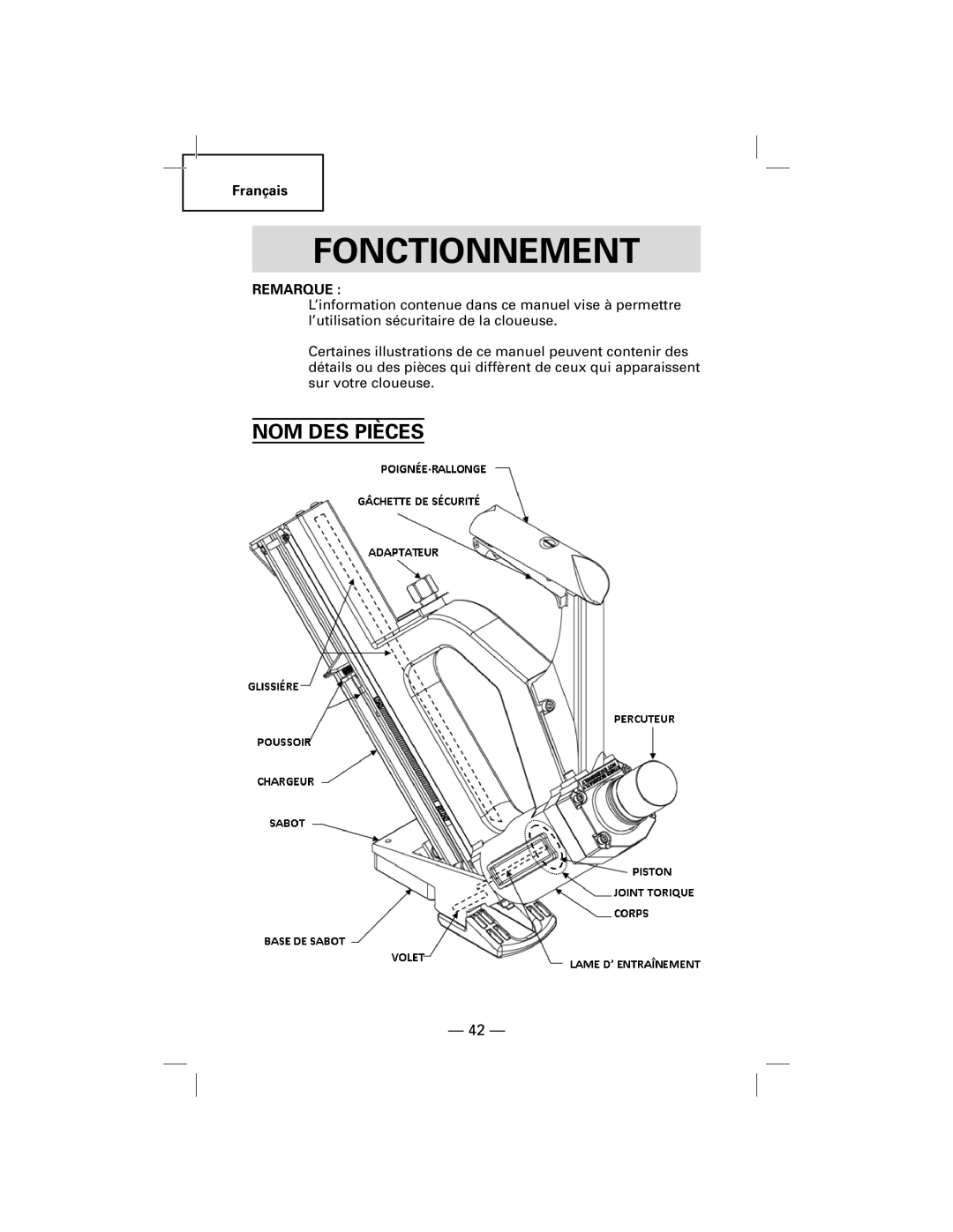 Hitachi NT50AGF manual NOM DES Pièces, Remarque 