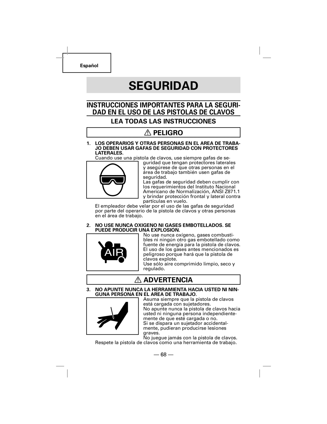 Hitachi NT50AGF manual Peligro, Advertencia, LEA Todas LAS Instrucciones 