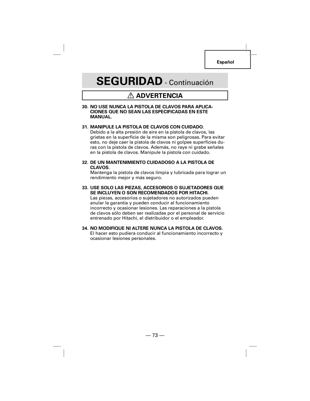 Hitachi NT50AGF manual DE UN Mantenimiento Cuidadoso a LA Pistola DE Clavos 