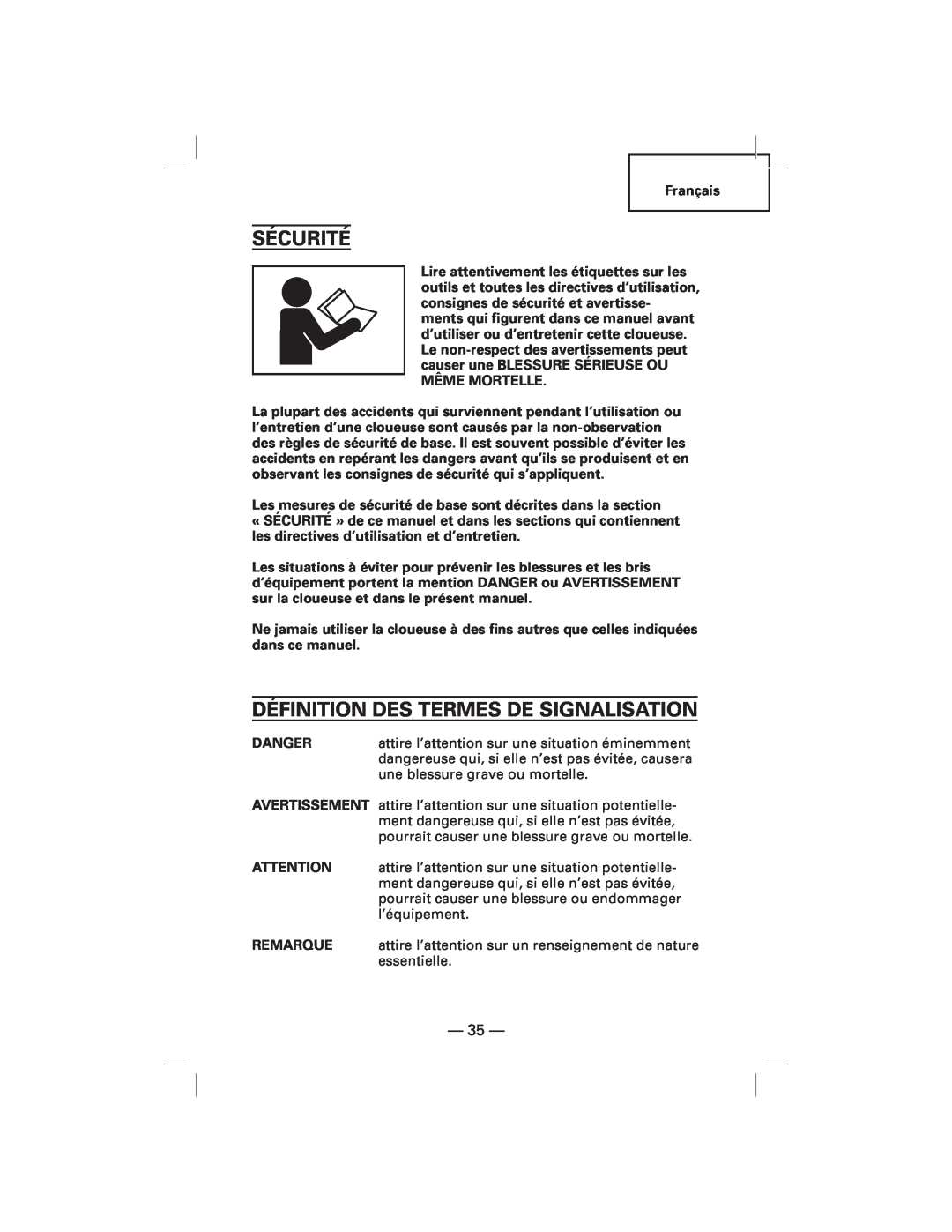 Hitachi NT50AGF manual Sécurité, Définition Des Termes De Signalisation 