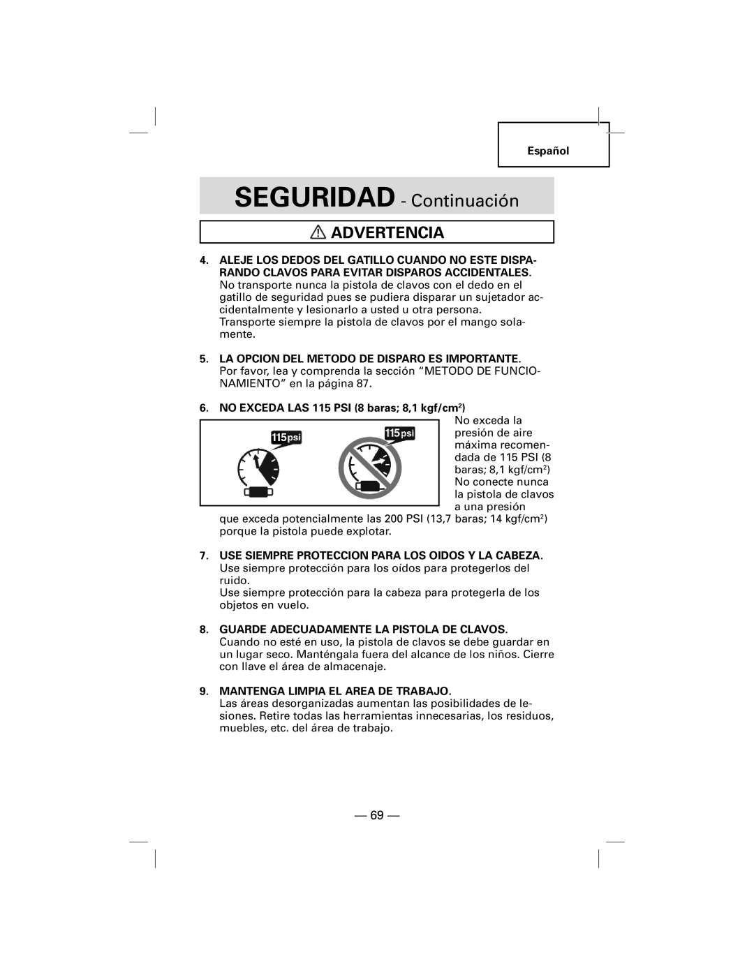Hitachi NT50AGF manual SEGURIDAD - Continuación, Advertencia 