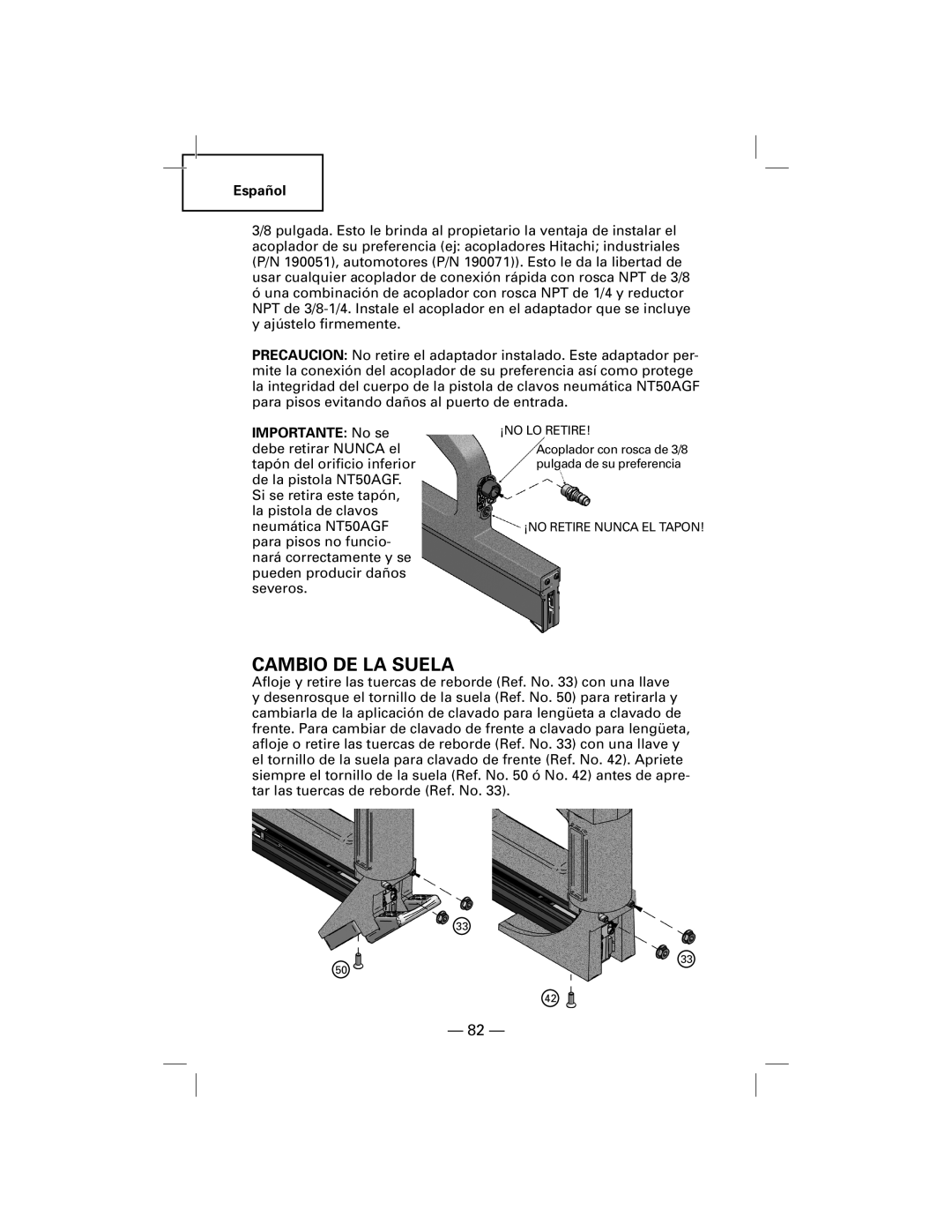 Hitachi NT50AGF manual Cambio De La Suela 