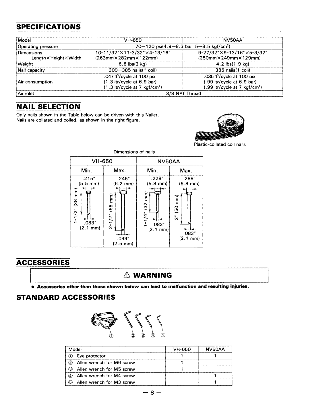 Hitachi NV50AA, VH-650 manual 