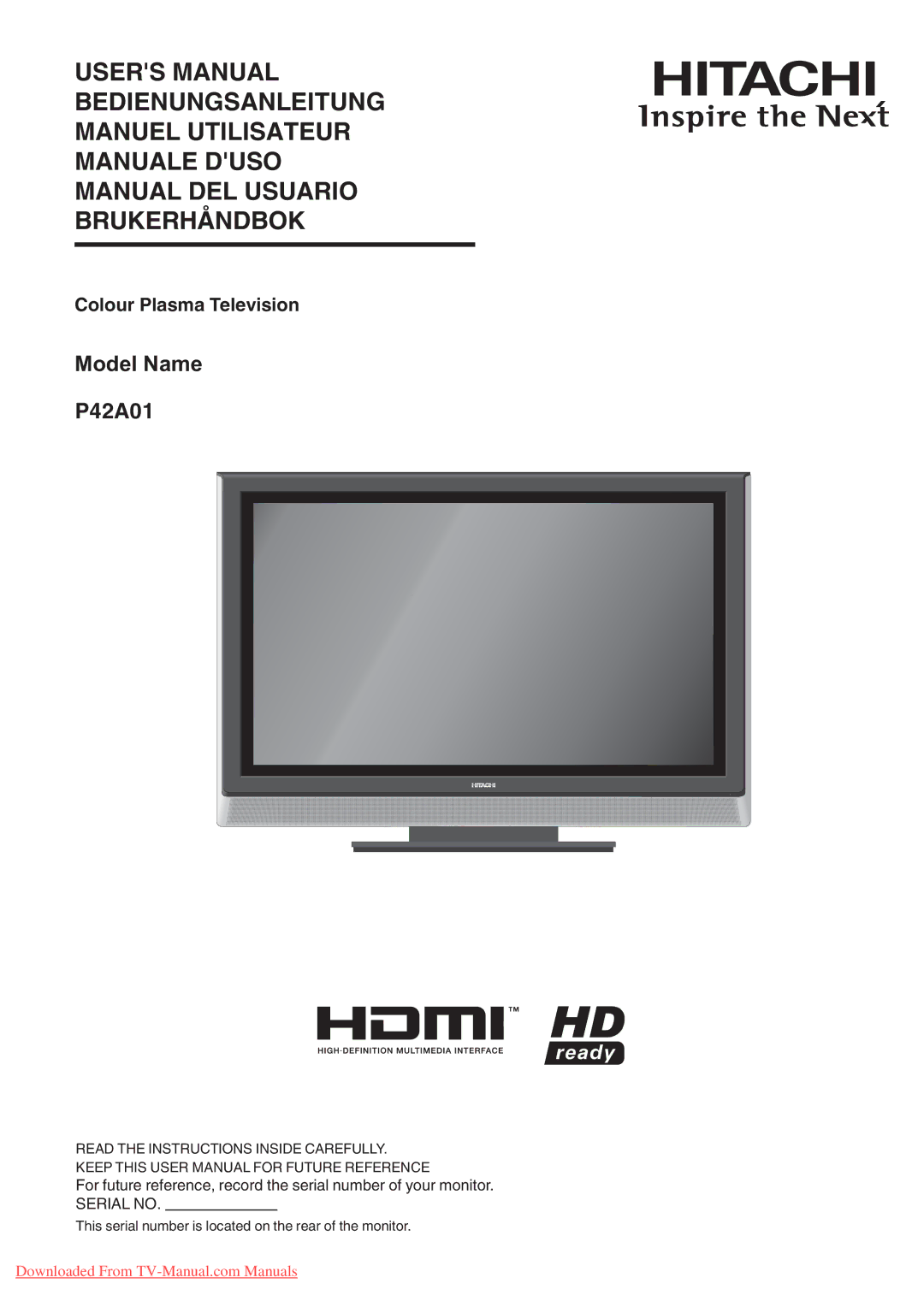 Hitachi user manual Model Name P42A01 